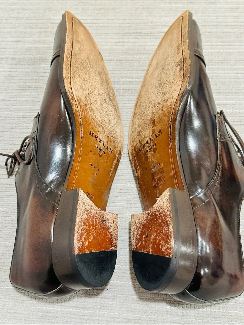 Mezlan Men’s Size 7,5 French Toe Classic Brown Leather Oxford Dress Shoes